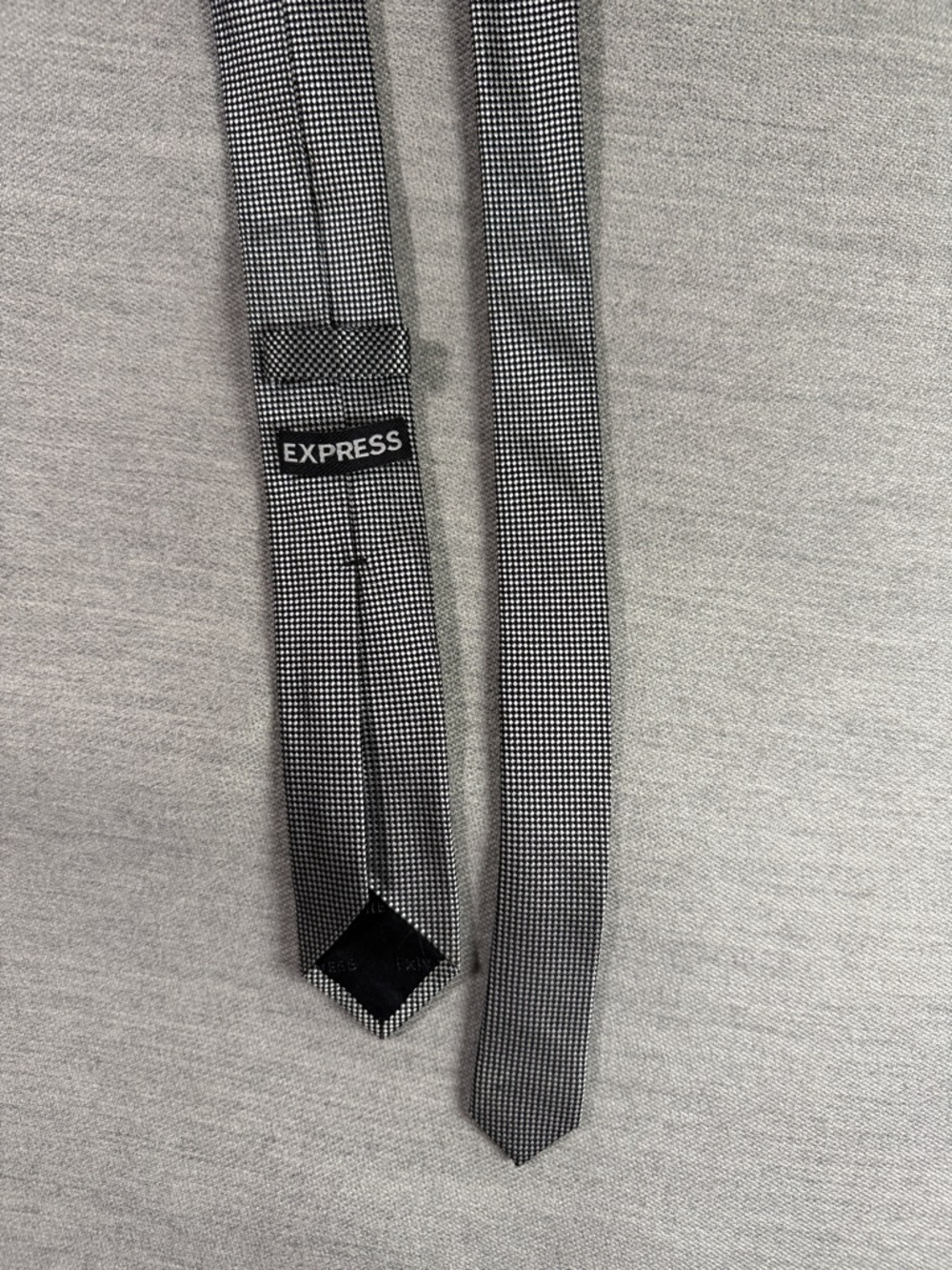 Express Black and White Micro-Grid Slim Silk Tie